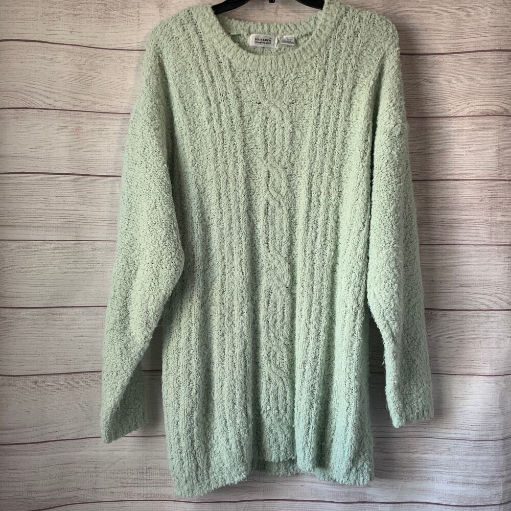 Sostanza Seafoam Green Knit Sweater Chunky Soft Size Large